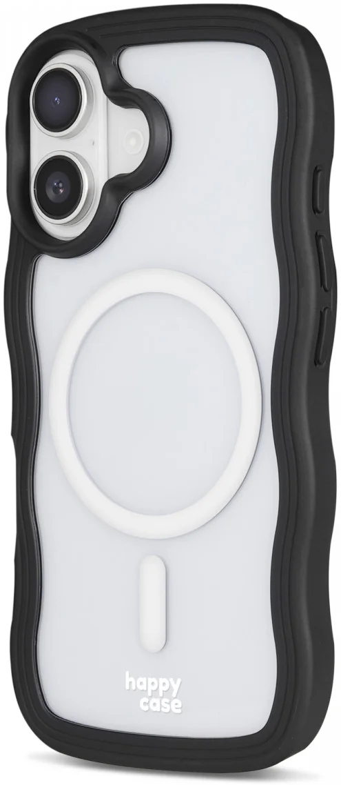 HappyCase Wavy Apple iPhone 16 Hoesje MagSafe Back Cover Transparant Zwart afbeelding 11