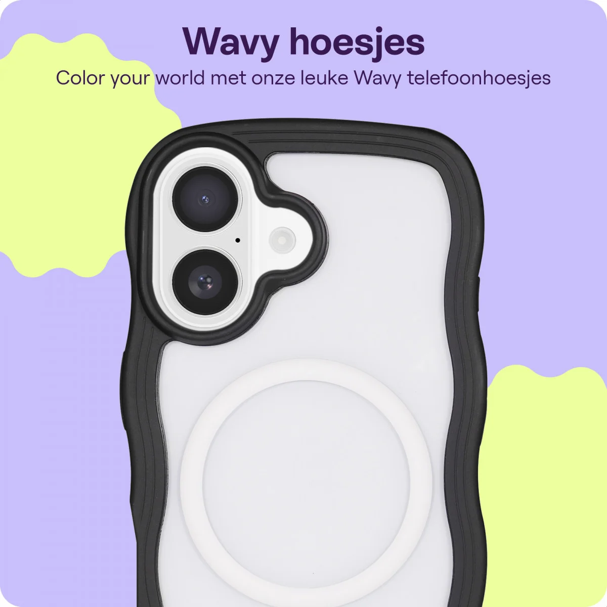 HappyCase Wavy Apple iPhone 16 Hoesje MagSafe Back Cover Transparant Zwart afbeelding 4