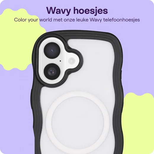 HappyCase Wavy Apple iPhone 16 Hoesje MagSafe Back Cover Transparant Zwart afbeelding 4