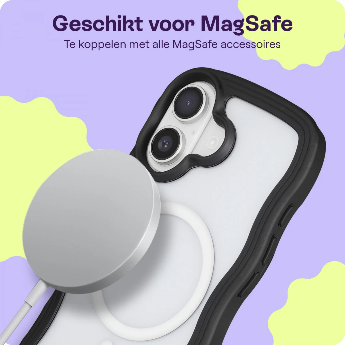 HappyCase Wavy Apple iPhone 16 Hoesje MagSafe Back Cover Transparant Zwart afbeelding 5