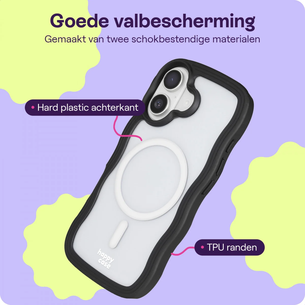 HappyCase Wavy Apple iPhone 16 Hoesje MagSafe Back Cover Transparant Zwart afbeelding 6