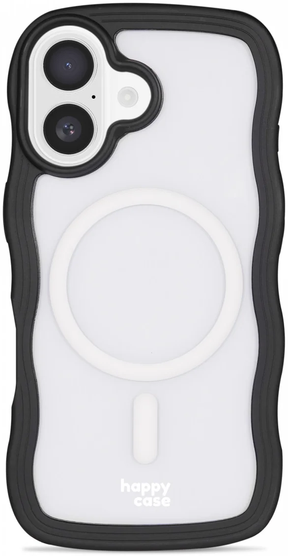 HappyCase Wavy Apple iPhone 16 Hoesje MagSafe Back Cover Transparant Zwart afbeelding 1