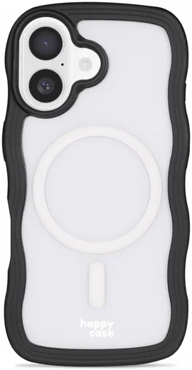 HappyCase Wavy Apple iPhone 16 Hoesje MagSafe Back Cover Transparant Zwart afbeelding 1