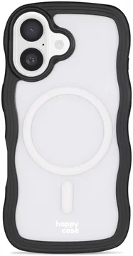 HappyCase Wavy Apple iPhone 16 Hoesje MagSafe Back Cover Transparant Zwart