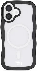 HappyCase Wavy Apple iPhone 16 Hoesje MagSafe Back Cover Transparant Zwart afbeelding