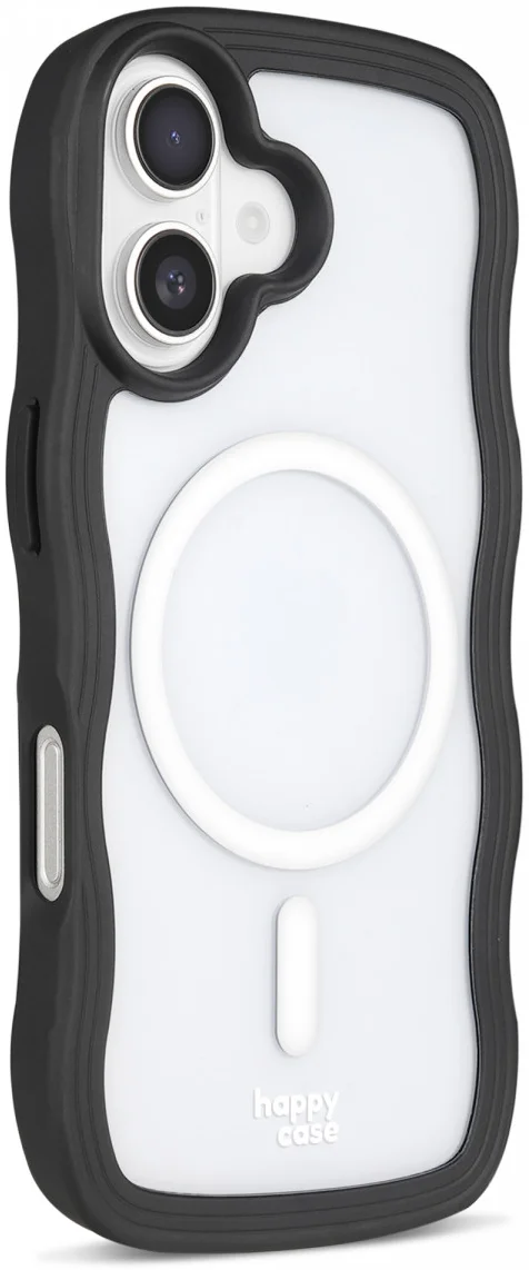 HappyCase Wavy Apple iPhone 16 Hoesje MagSafe Back Cover Transparant Zwart afbeelding 2