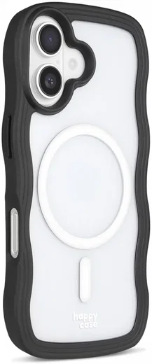 HappyCase Wavy Apple iPhone 16 Hoesje MagSafe Back Cover Transparant Zwart afbeelding 2