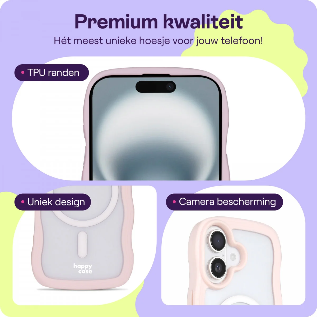 HappyCase Wavy Apple iPhone 16 Hoesje MagSafe Back Cover Roze afbeelding 3