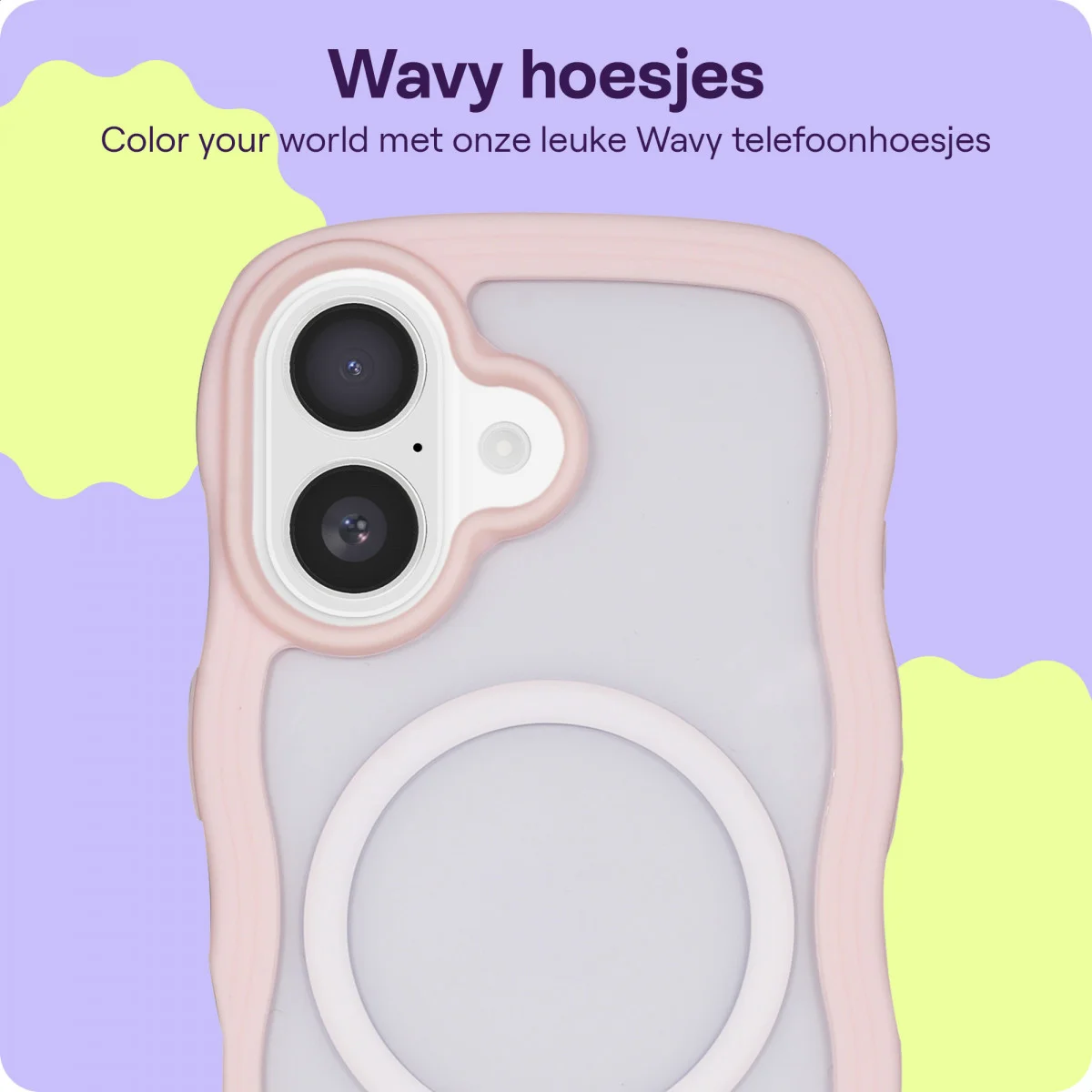 HappyCase Wavy Apple iPhone 16 Hoesje MagSafe Back Cover Roze afbeelding 4