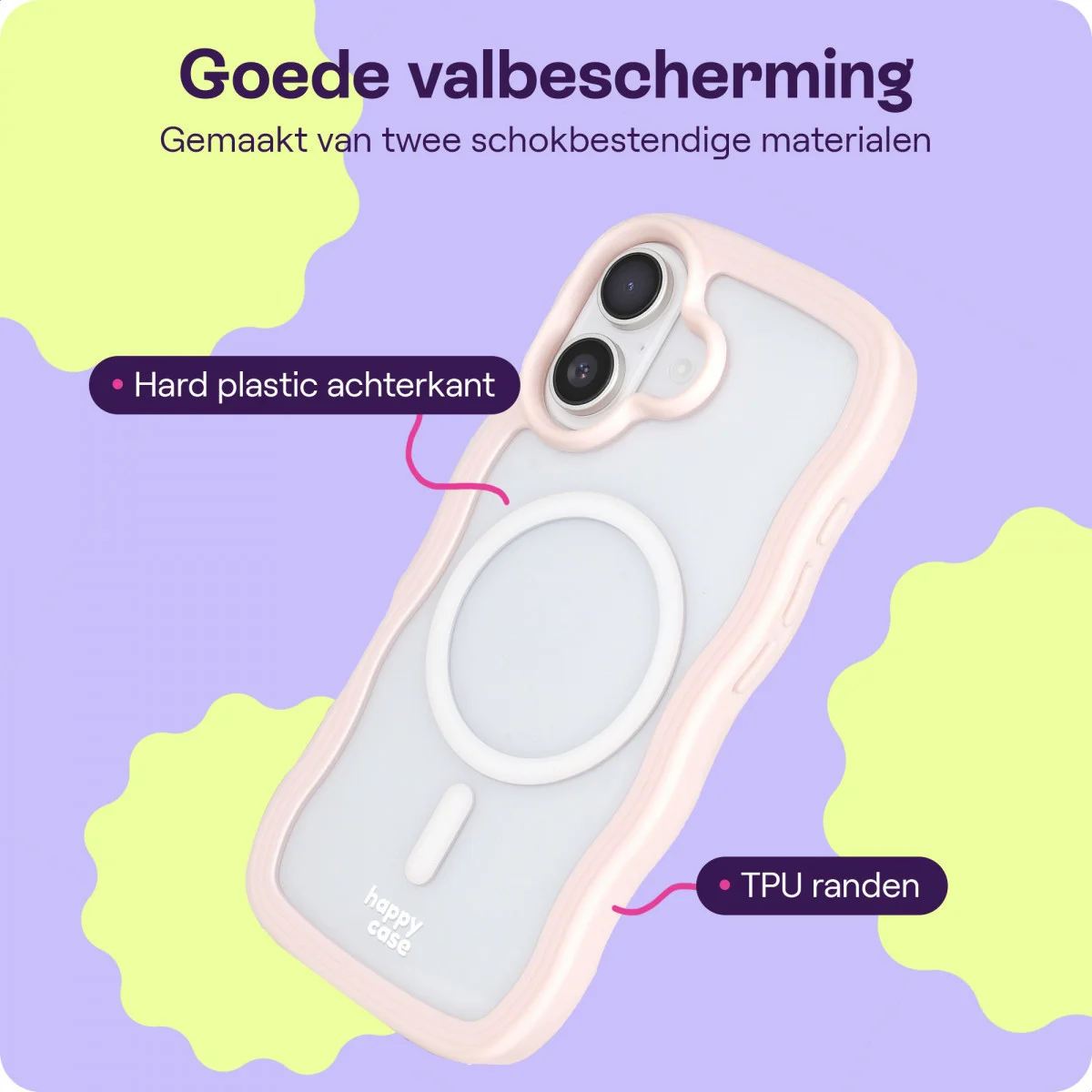 HappyCase Wavy Apple iPhone 16 Hoesje MagSafe Back Cover Roze afbeelding 6