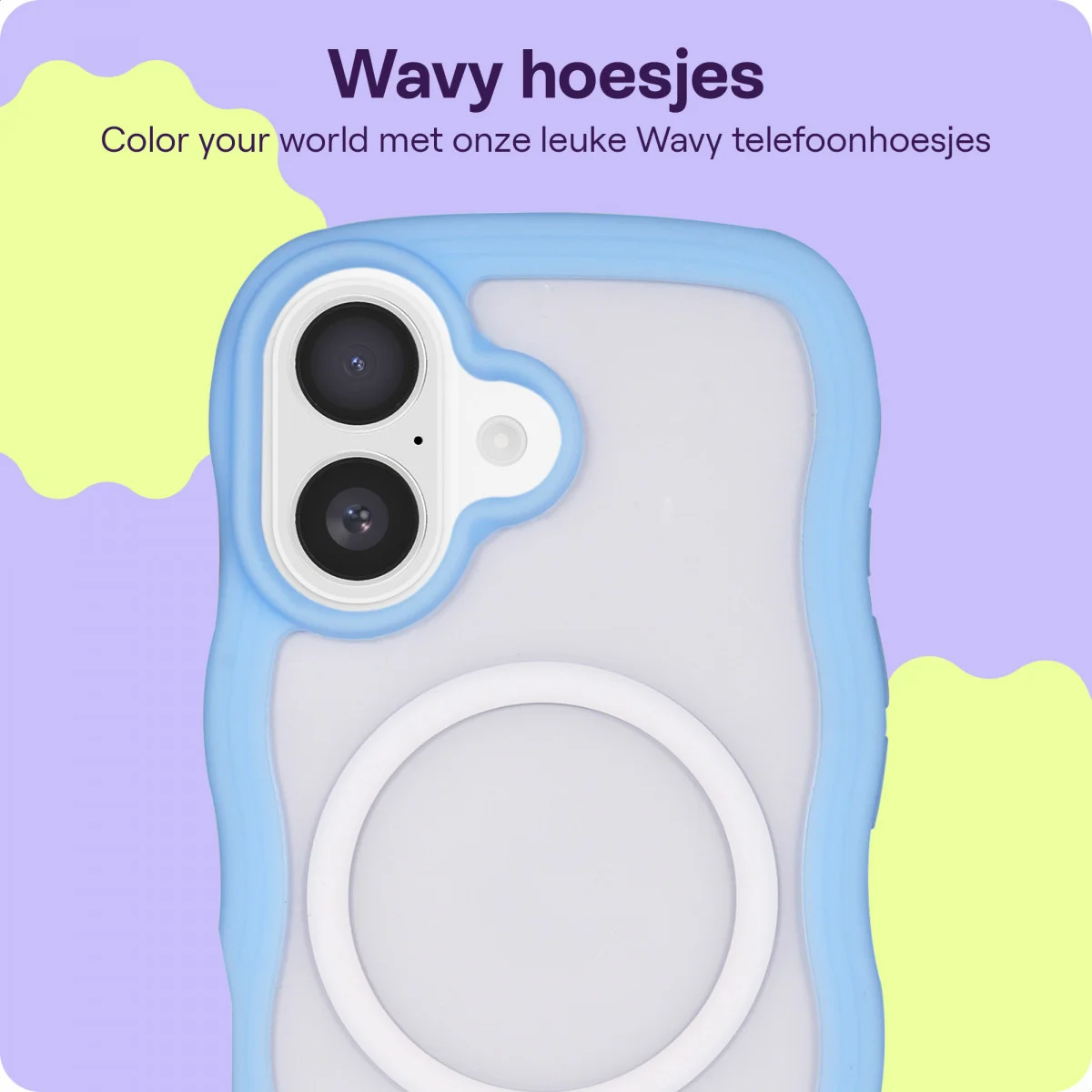 HappyCase Wavy Apple iPhone 16 Hoesje MagSafe Back Cover Blauw afbeelding 4