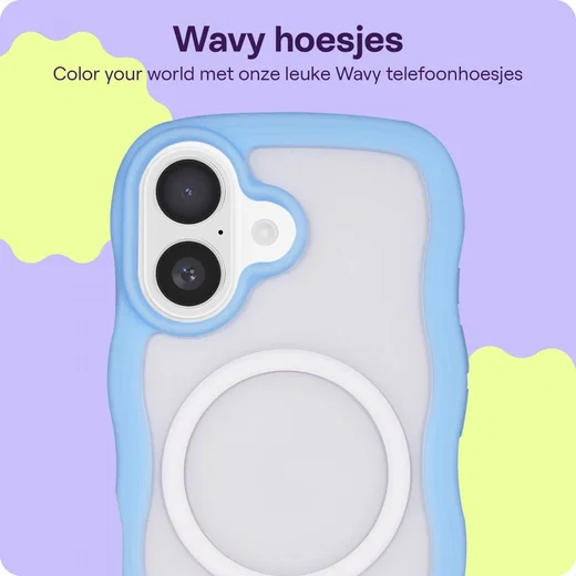 HappyCase Wavy Apple iPhone 16 Hoesje MagSafe Back Cover Blauw afbeelding 4