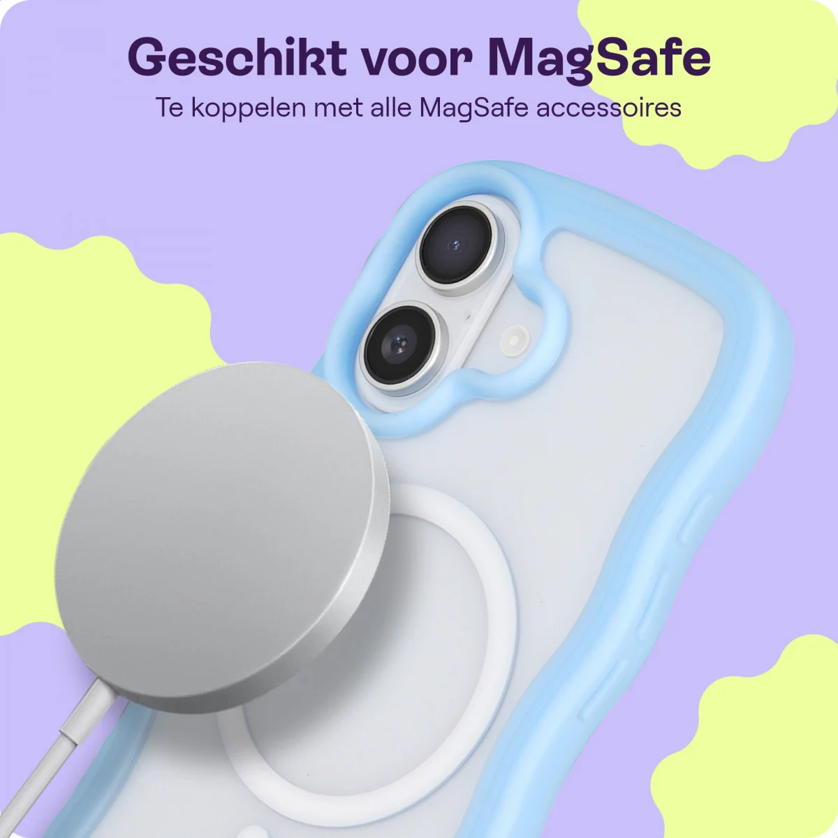 HappyCase Wavy Apple iPhone 16 Hoesje MagSafe Back Cover Blauw afbeelding 5