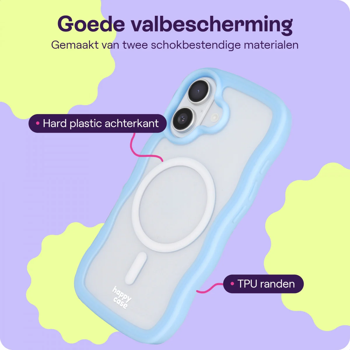 HappyCase Wavy Apple iPhone 16 Hoesje MagSafe Back Cover Blauw afbeelding 6