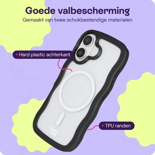 HappyCase Wavy Apple iPhone 16 Plus Hoesje MagSafe Back Cover Zwart afbeelding 6