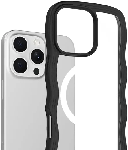 HappyCase Wavy Apple iPhone 16 Pro Hoesje MagSafe Back Cover Zwart afbeelding 2