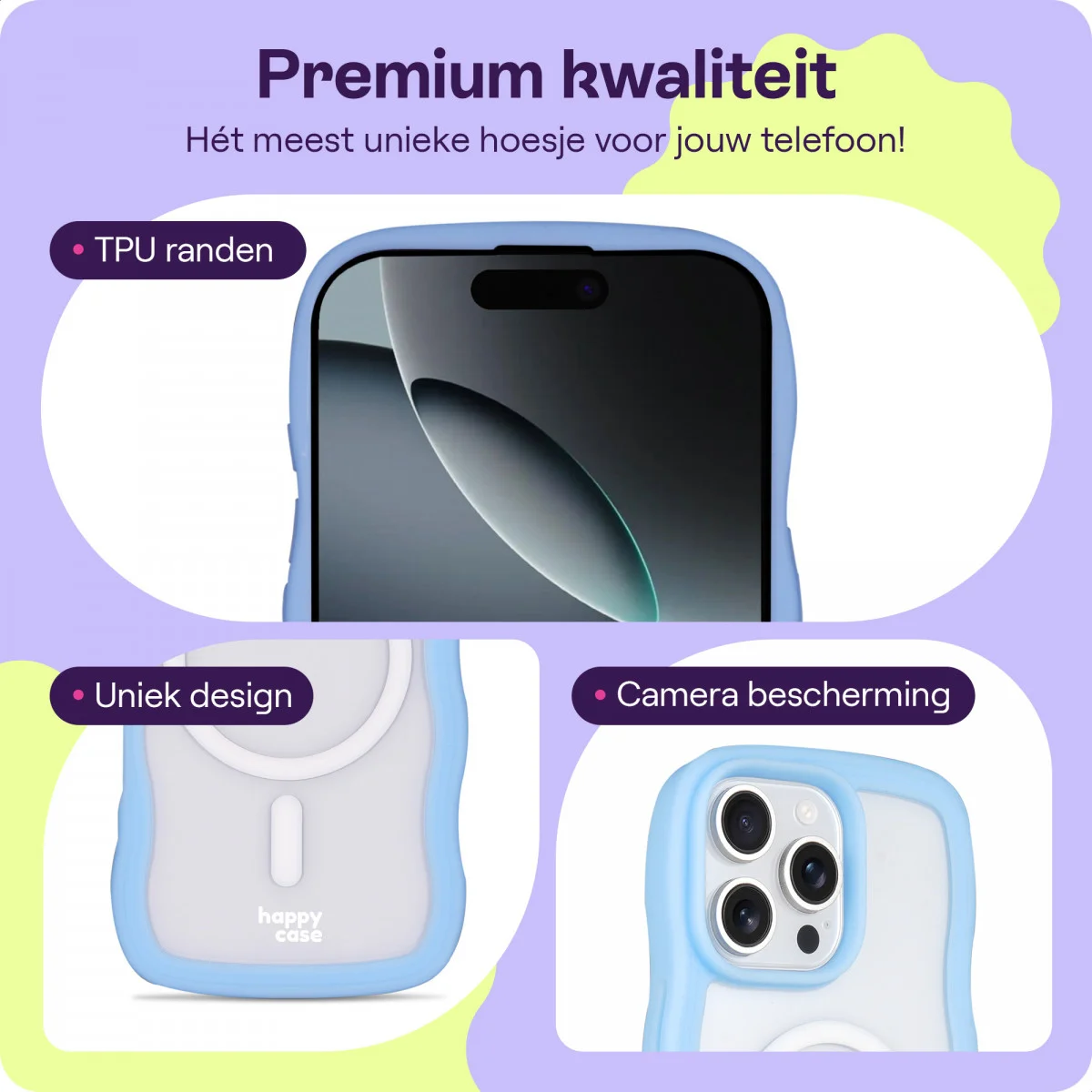 HappyCase Wavy Apple iPhone 16 Pro Hoesje MagSafe Back Cover Blauw afbeelding 3