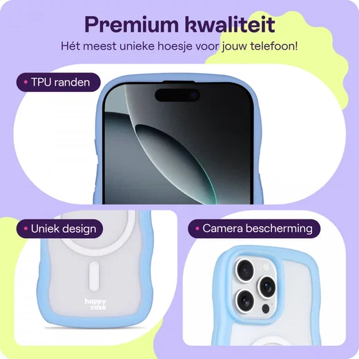 HappyCase Wavy Apple iPhone 16 Pro Hoesje MagSafe Back Cover Blauw afbeelding 3