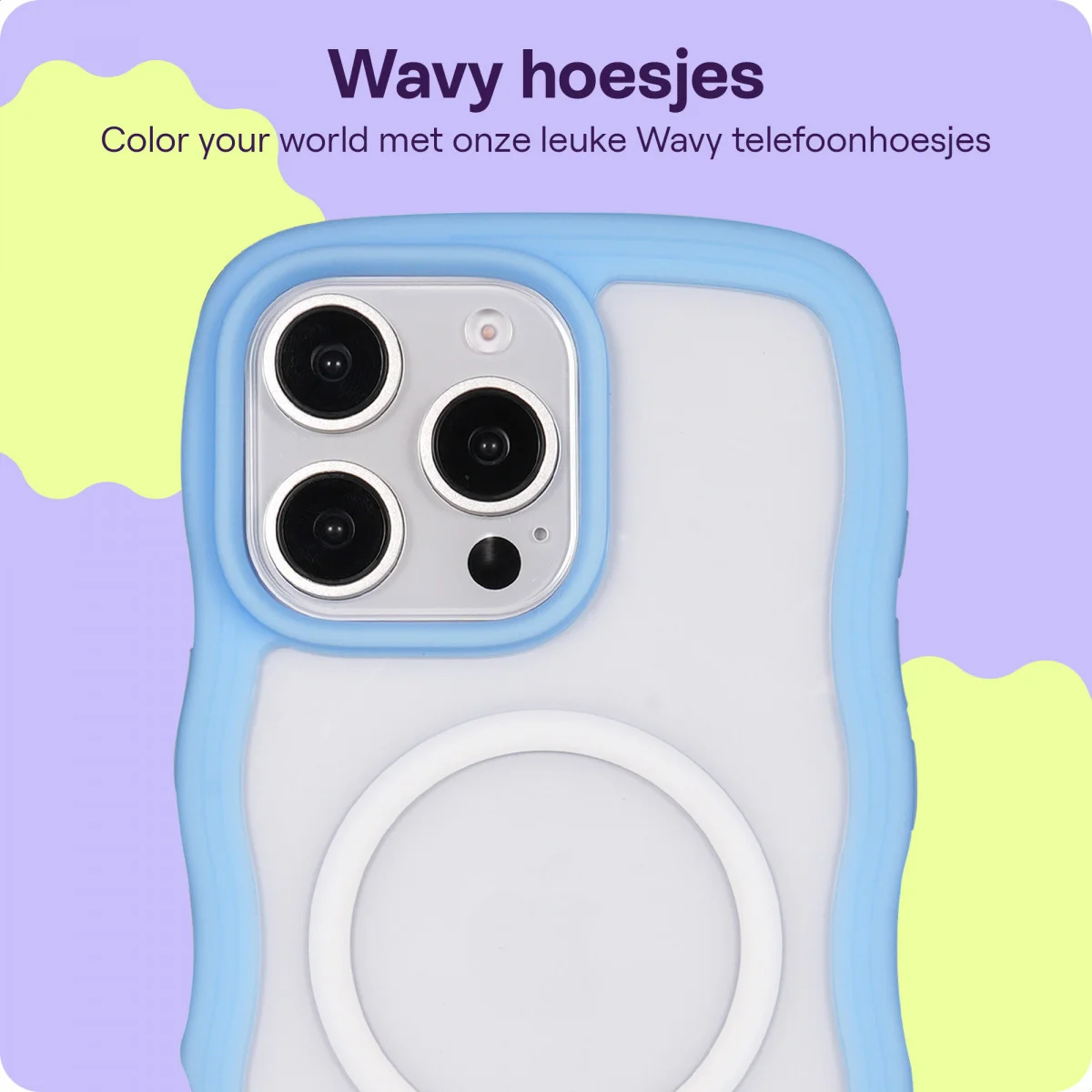 HappyCase Wavy Apple iPhone 16 Pro Hoesje MagSafe Back Cover Blauw afbeelding 4