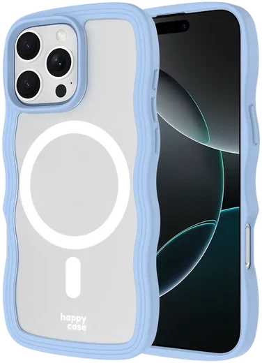 HappyCase Wavy Apple iPhone 16 Pro Hoesje MagSafe Back Cover Blauw afbeelding 1