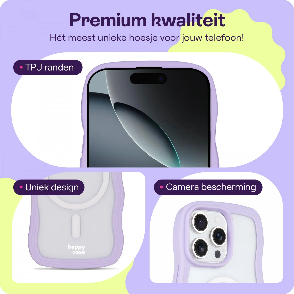 HappyCase Wavy Apple iPhone 16 Pro Max Hoesje MagSafe Back Cover Paars afbeelding 3