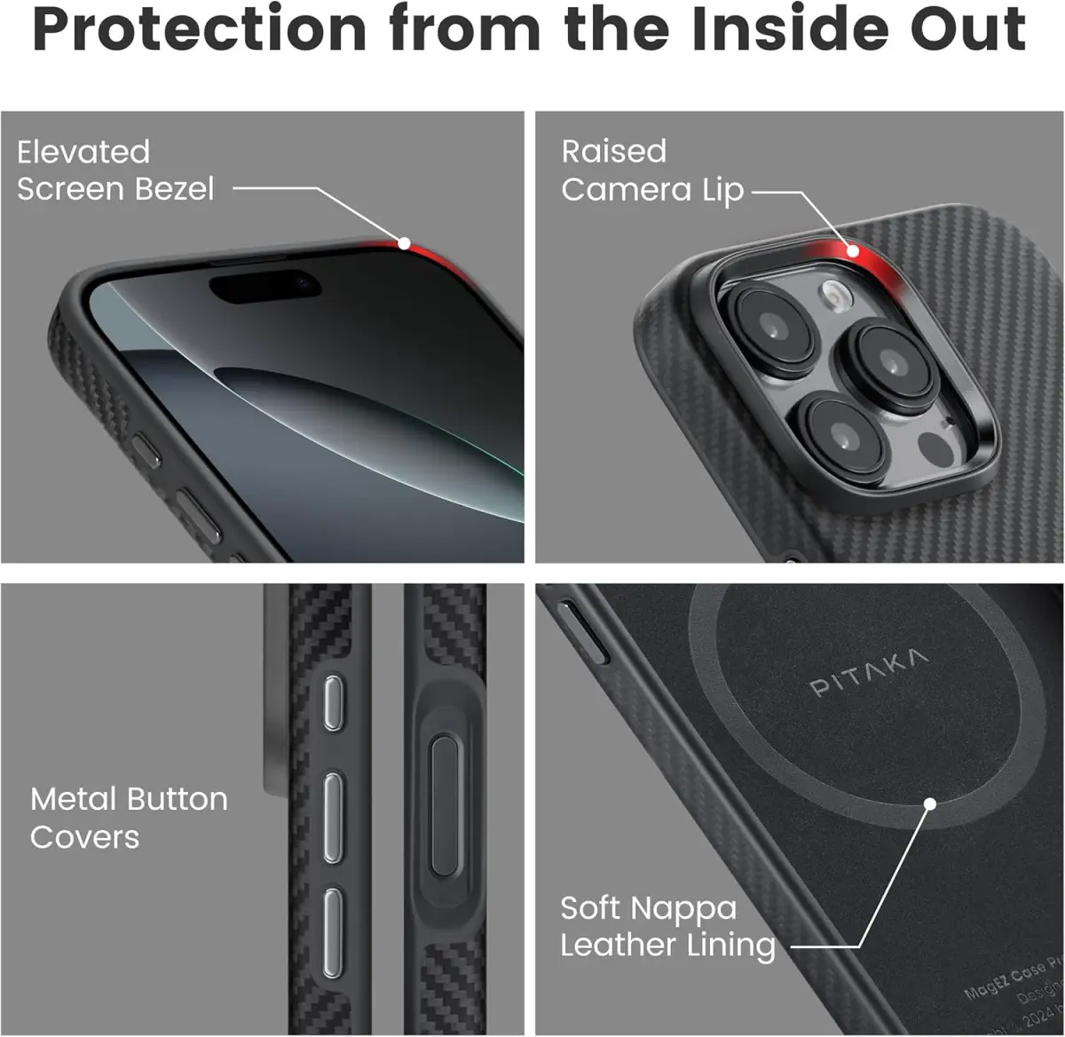 PITAKA MagEZ Pro 4 Military-Grade Apple iPhone 16 Pro Hoesje 600D MagSafe Zwart afbeelding 6