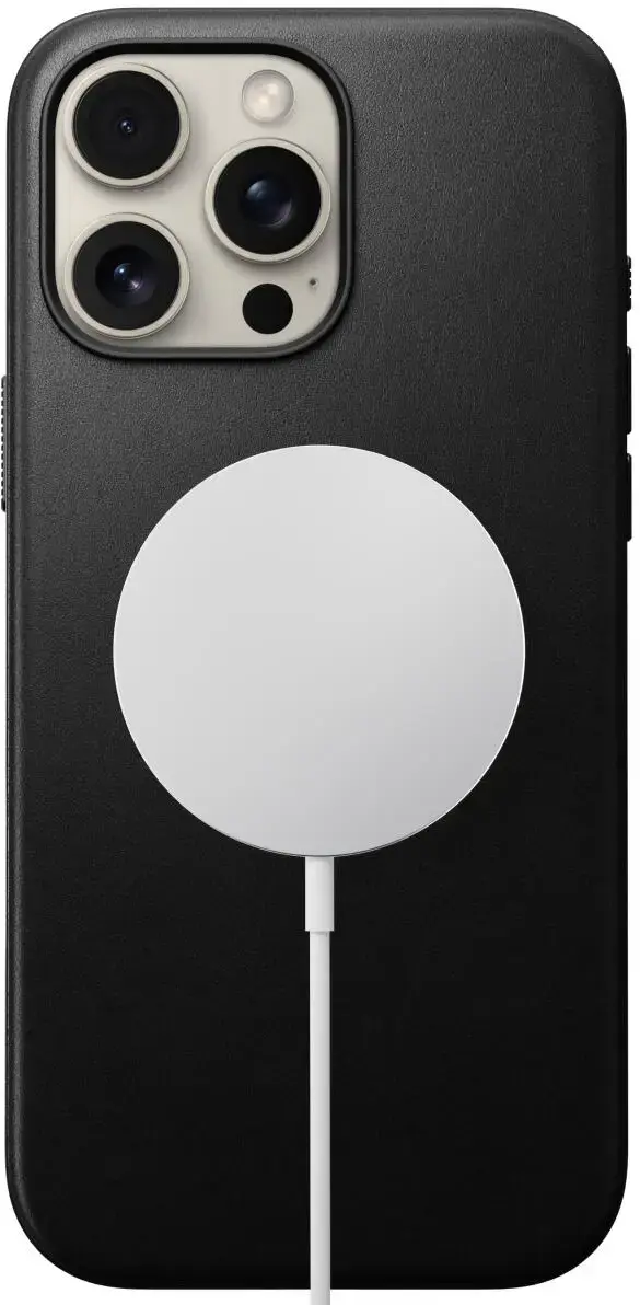 Nomad Modern Leather iPhone 16 Pro Max Hoesje Leer MagSafe Zwart afbeelding 1