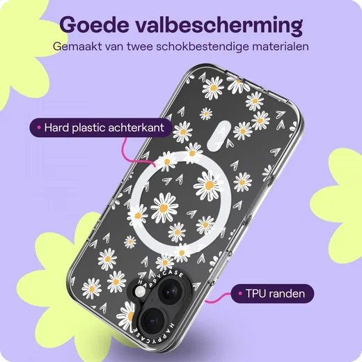 HappyCase Joy Apple iPhone 16 Hoesje MagSafe Back Cover Daisy Hearts afbeelding 6