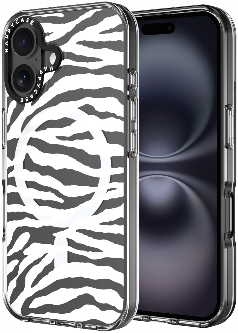 HappyCase Joy Apple iPhone 16 Hoesje MagSafe Back Cover Silver Zebra afbeelding 1
