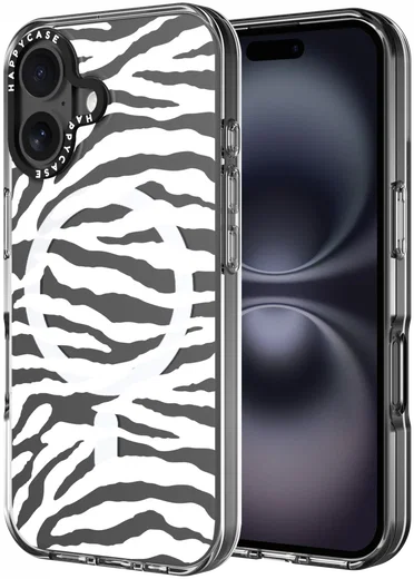 HappyCase Joy Apple iPhone 16 Hoesje MagSafe Back Cover Silver Zebra afbeelding 1