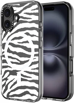 HappyCase Joy Apple iPhone 16 Hoesje MagSafe Back Cover Silver Zebra