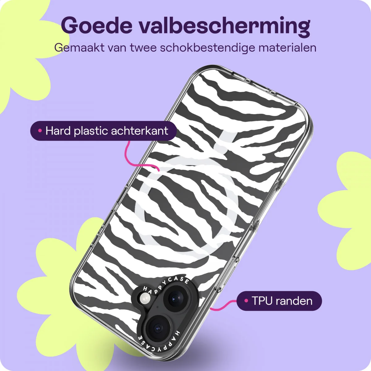 HappyCase Joy Apple iPhone 16 Hoesje MagSafe Back Cover Silver Zebra afbeelding 6