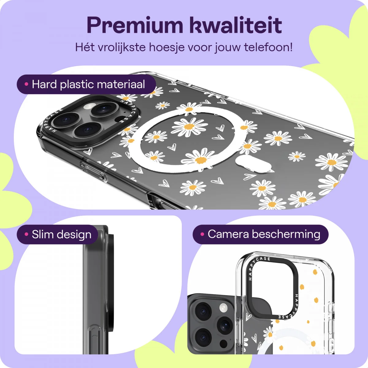 HappyCase Joy Apple iPhone 16 Pro Hoesje MagSafe Back Cover Daisy Hearts afbeelding 3