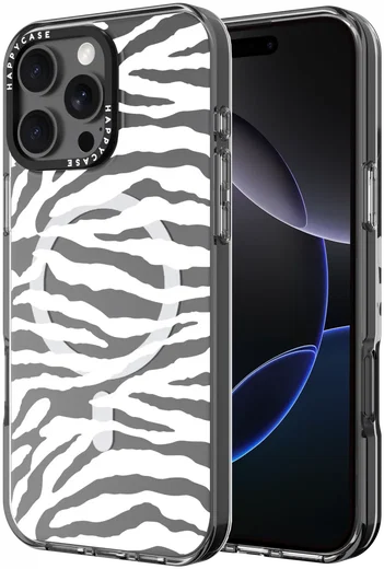 HappyCase Joy Apple iPhone 16 Pro Hoesje MagSafe Back Cover Silver Zebra afbeelding 1