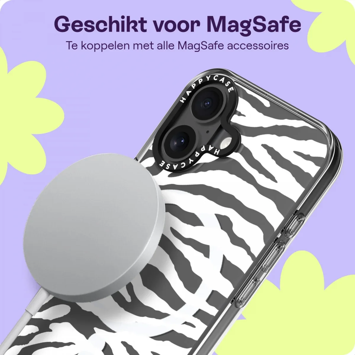 HappyCase Joy Apple iPhone 16 Plus Hoesje MagSafe Back Cover Silver Zebra afbeelding 5