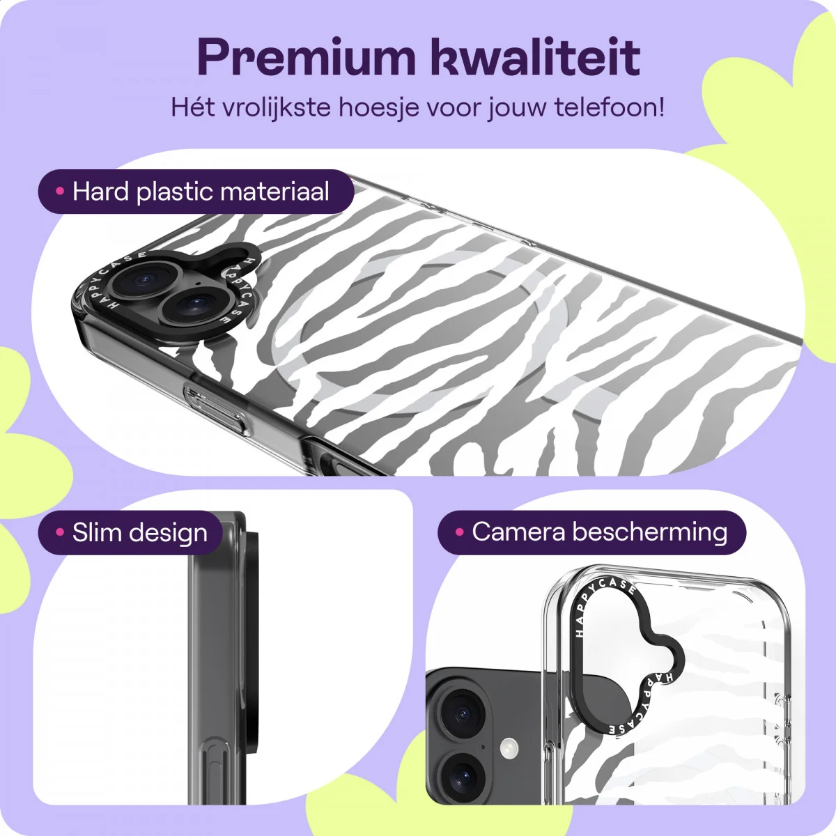 HappyCase Joy Apple iPhone 16 Plus Hoesje MagSafe Back Cover Silver Zebra afbeelding 3