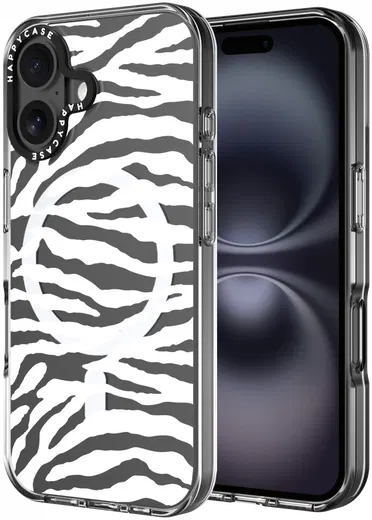 HappyCase Joy Apple iPhone 16 Plus Hoesje MagSafe Back Cover Silver Zebra afbeelding 1