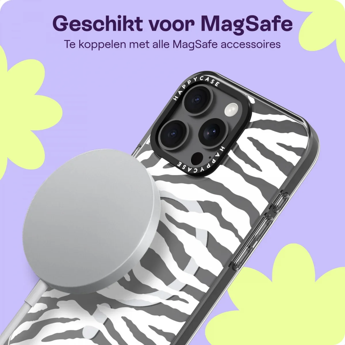 HappyCase Joy Apple iPhone 16 Pro Max Hoesje MagSafe Back Cover Silver Zebra afbeelding 5