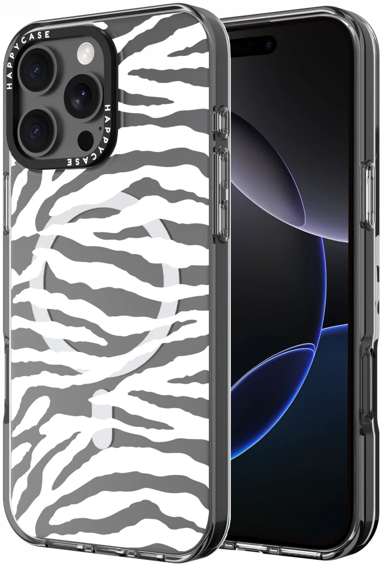 HappyCase Joy Apple iPhone 16 Pro Max Hoesje MagSafe Back Cover Silver Zebra afbeelding 1