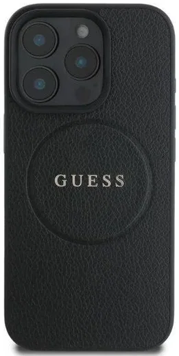 Guess Grained Gold Ring iPhone 16 Pro Hoesje MagSafe Back Cover Zwart afbeelding 2