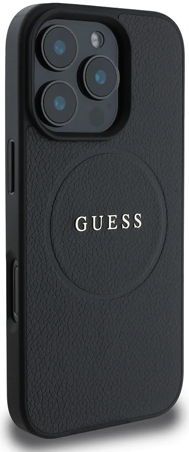 Guess Grained Gold Ring iPhone 16 Pro Hoesje MagSafe Back Cover Zwart afbeelding 3