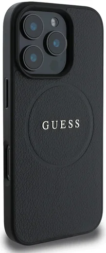 Guess Grained Gold Ring iPhone 16 Pro Hoesje MagSafe Back Cover Zwart afbeelding 3