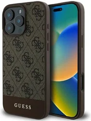 Guess 4G Bottom Stripe Apple iPhone 16 Pro Hoesje Back Cover Bruin afbeelding