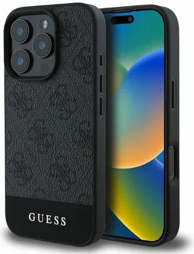 Guess 4G Bottom Stripe Apple iPhone 16 Pro Max Hoesje Back Cover Zwart afbeelding 1