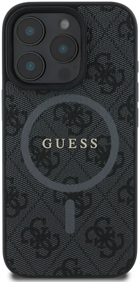 Guess 4G Ring Classic Logo iPhone 16 Pro Hoesje MagSafe Back Cover Zwart afbeelding 2