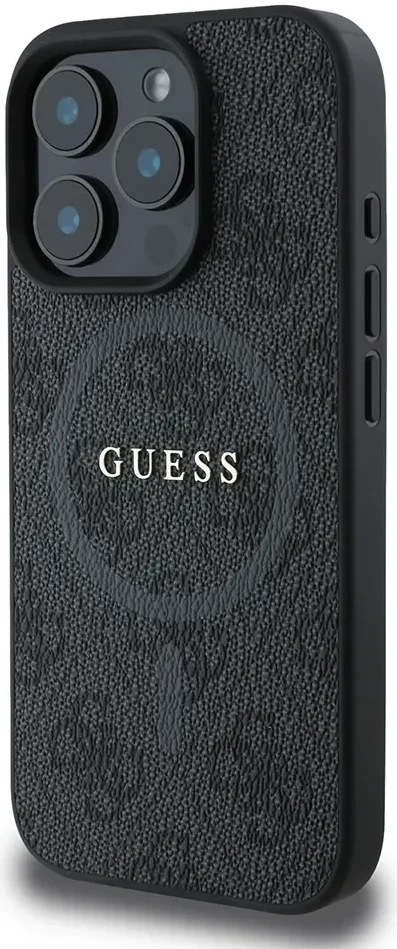 Guess 4G Ring Classic Logo iPhone 16 Pro Hoesje MagSafe Back Cover Zwart afbeelding 3