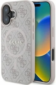 Guess 4G Ring Classic Logo iPhone 16 Hoesje MagSafe Back Cover Roze