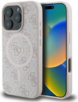 Guess 4G Ring Classic Logo iPhone 16 Pro Hoesje MagSafe Back Cover Roze