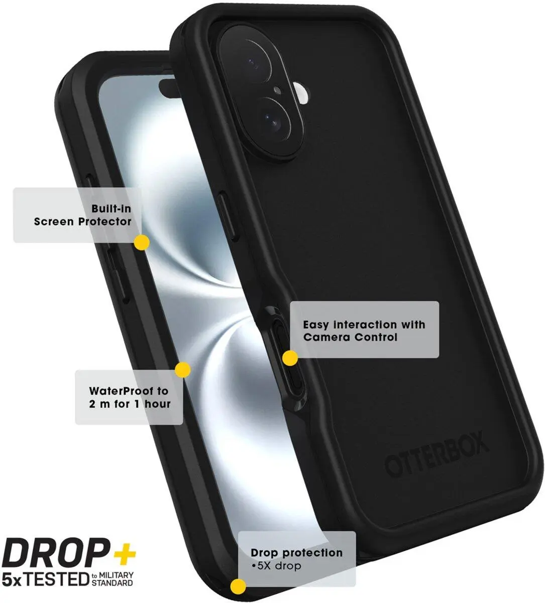 OtterBox Fre MagSafe Apple iPhone 16 Hoesje Waterdicht Full Protect Zwart afbeelding 5