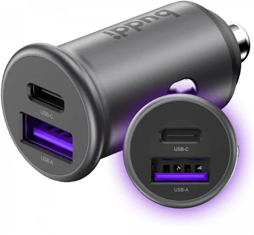 Buddi Power 45W Autolader USB-A + C Poort met Snelladen Grijs afbeelding 1